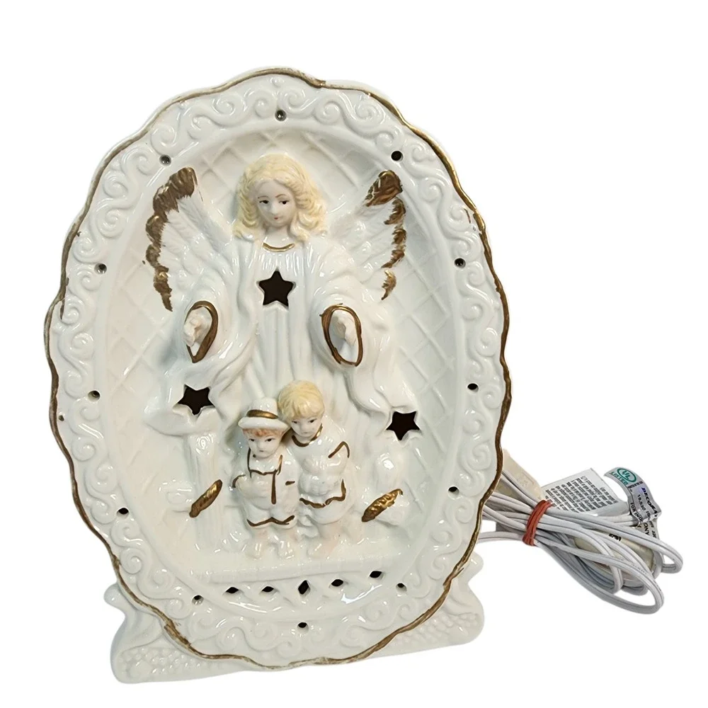 Vintage Ceramic Angel with‎ Children Lighted Display Scene Christmas Decor